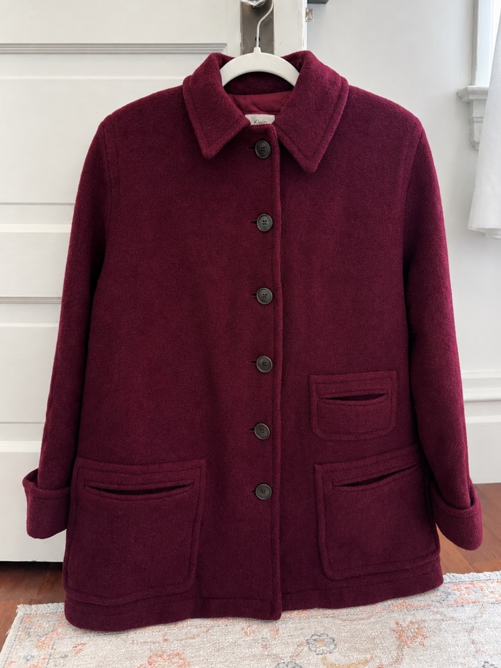 Calvin Klein Saks Fifth Avenue Burgundy Wool Blend 3 Pocket Coat Sz 4